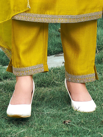 Dhiyona IE Ethnic Motifs Embroidered Straight Kurta & Trouser With Dupatta