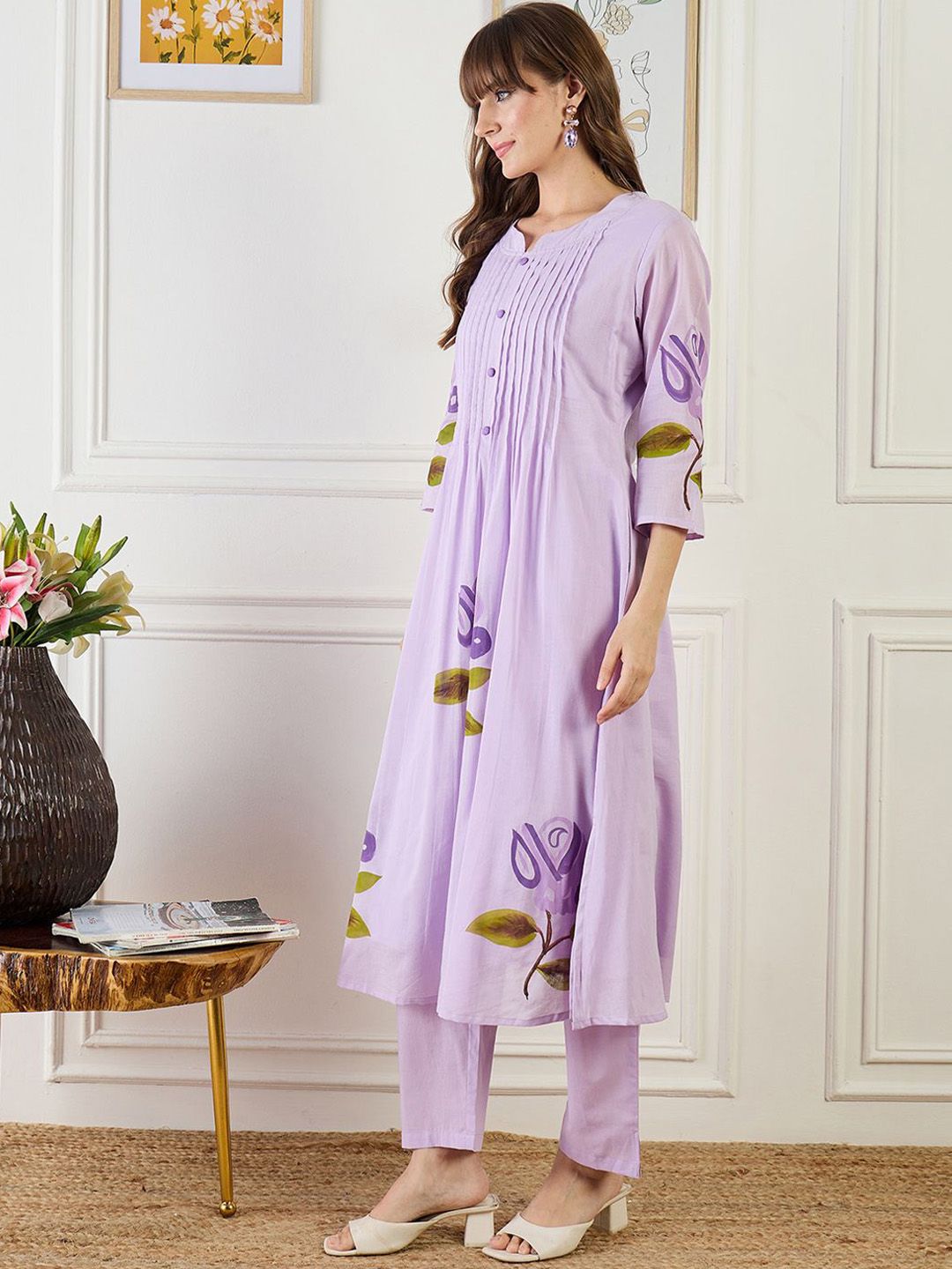 Dhiyona IE Printed Pure Cotton A-Line Tunic With Trousers Co-Ords