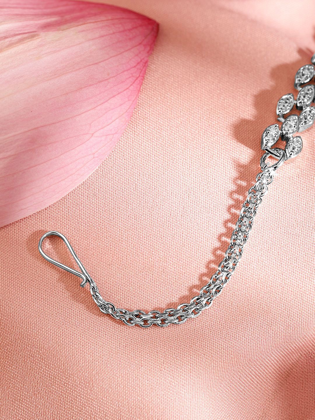 Dhiyona RJ Women's Rhodium-Plated Cubic Zirconia Studded Maang Tikka Head Jewellery