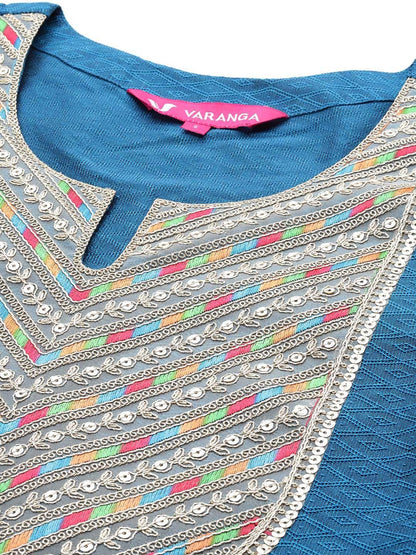 Dhiyona VA Women'sEthnic Motifs Embroidered Regular Sequinned Kurta with Trousers & Dupatta