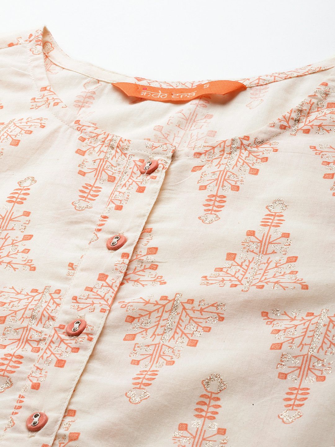 Dhiyona IE Ethnic Motifs Foil Printed Pure Cotton Straight Kurta