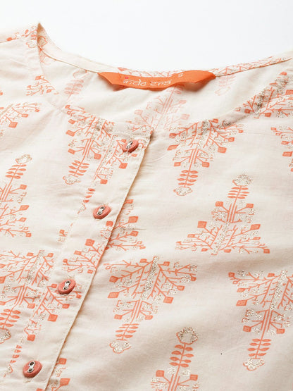 Dhiyona IE Ethnic Motifs Foil Printed Pure Cotton Straight Kurta