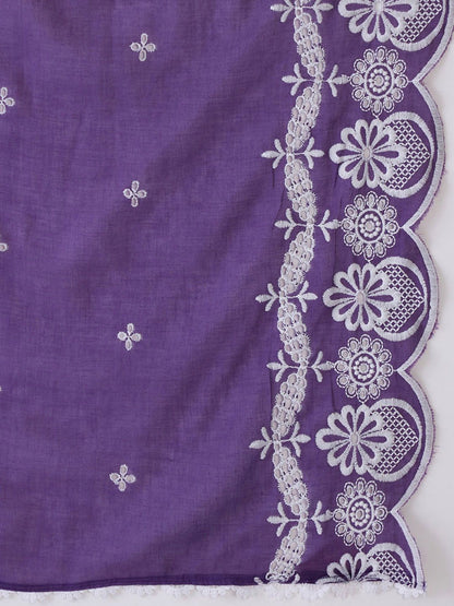 Ethnic Motifs Embroidered V-Neck Pure Cotton Kurta with Trousers & Dupatta