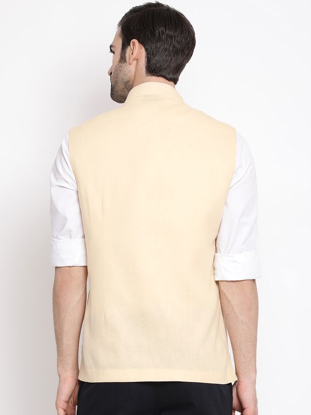 Men's Cream Cotton Blend Straight Nehru Jacket