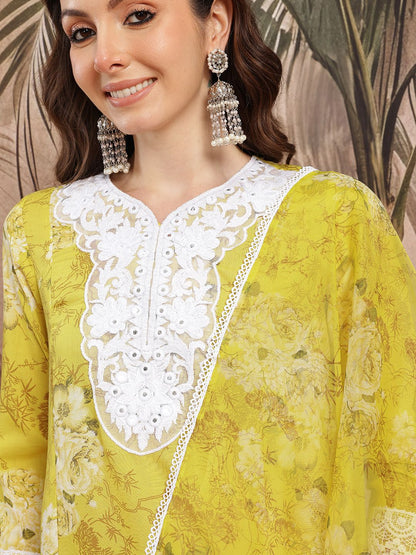 Dhiyona SN Women's Floral Print Thread Work Kurta with Salwar & Dupatta