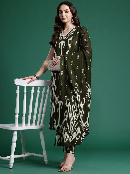 Dhiyona IE Printed Pure Cotton Kurta with Trousers & With Dupatta