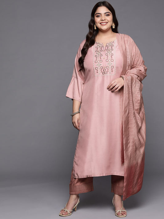Dhiyona VA Women's Floral Yoke Design Plus Size Kurta with Trousers & With Dupatta