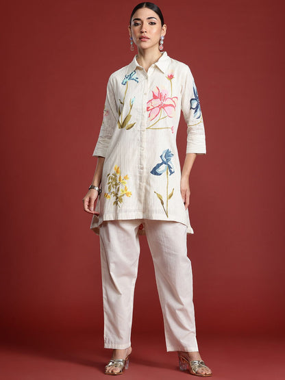 Dhiyona IE Floral Printed Pure Cotton Kurti with Trousers