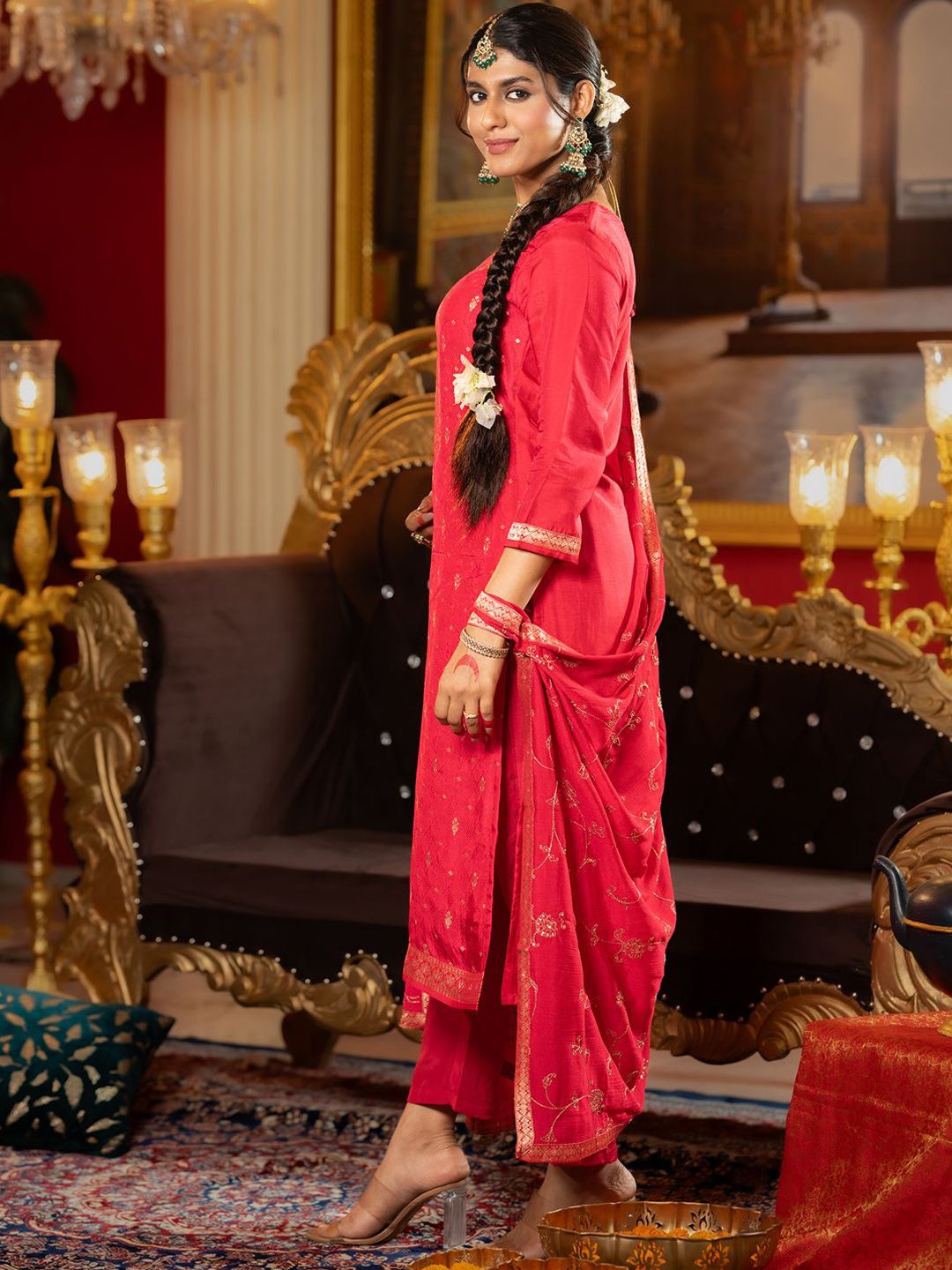 Women Ethnic Motifs Regular Kurta with Trousers & With Dupatta