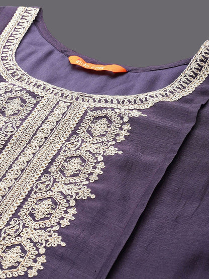 Embroidered Round Neck Three-Quarter Sleeves Sequinned Kurta Set