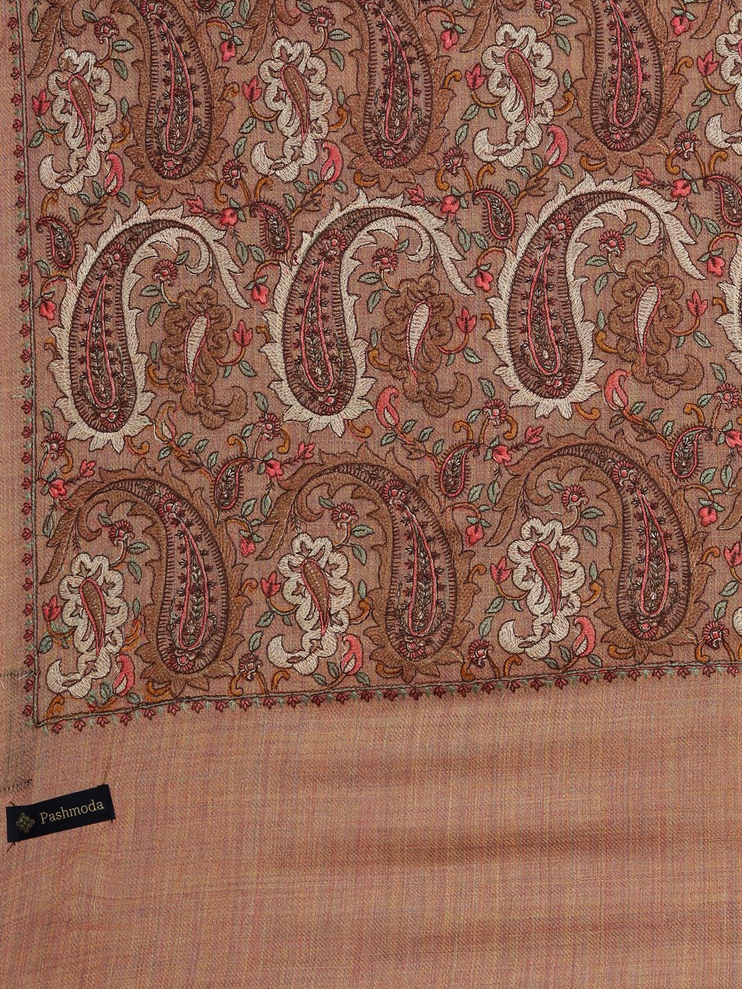 Dhiyona PA Women Beige & Brown Embroidered Woolen Shawl