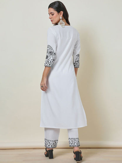 Dhiyona SO Women's Rayon Embroidered Kurta Set With Faux Mirror