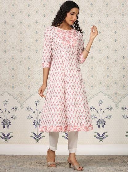 Dhiyona OD  Floral Printed Gotta Patti Pure Cotton A-Line Kurta