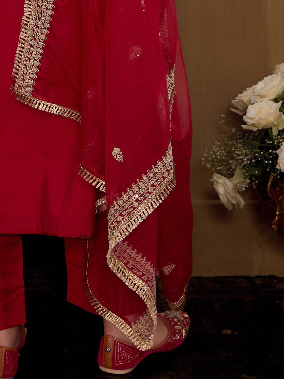 Ethnic Motifs Embroidered Panelled Kurta With Trousers & Dupatta