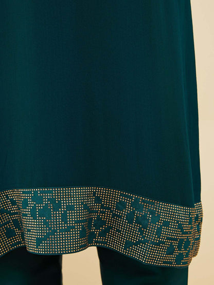 Dhiyona SO Women's Women Beads and Stones Silk Georgette Kurta with Trousers & Dupatta