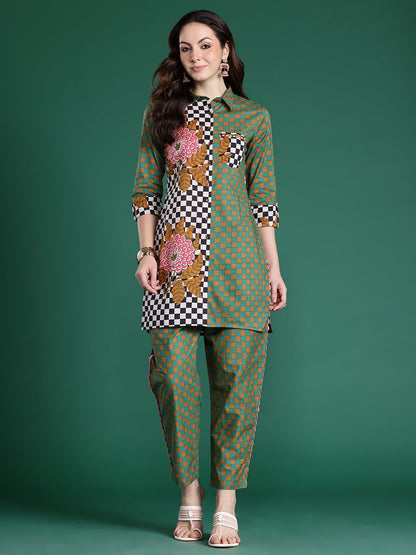 Floral Printed Pure Cotton Kurta with Trousers