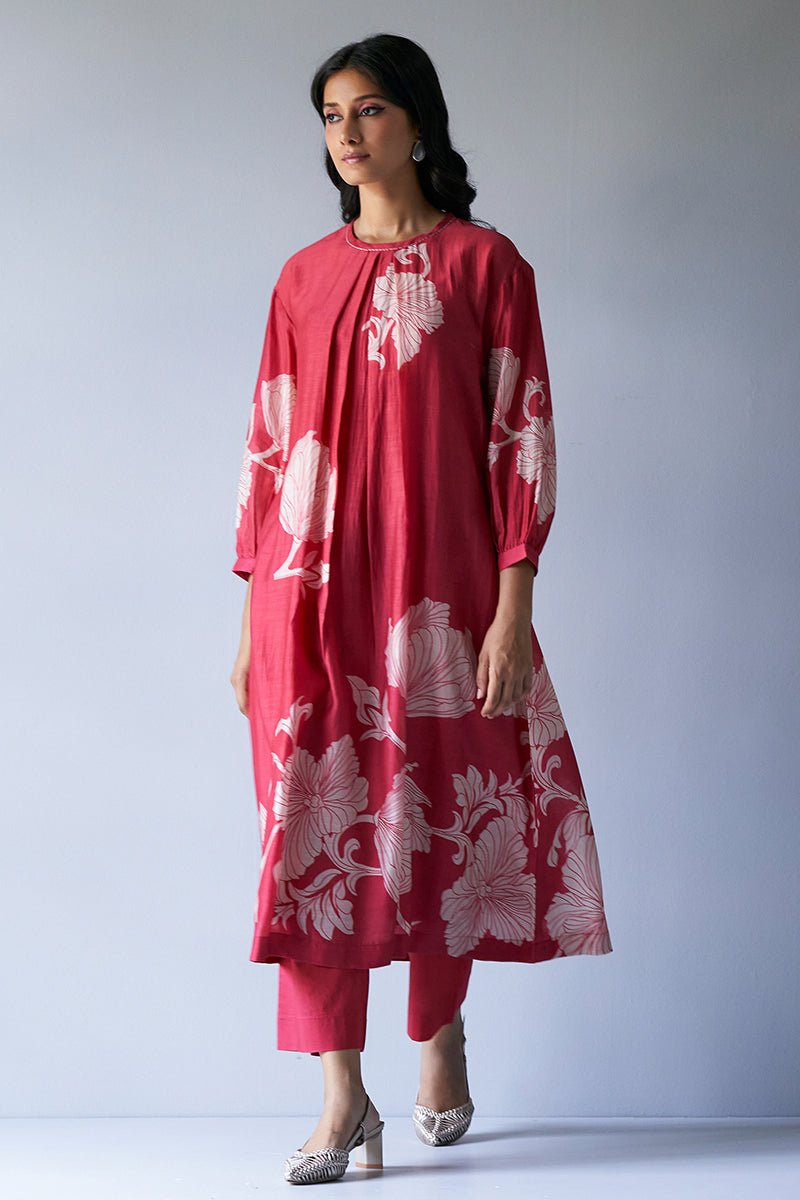 Women's Cranberry Red Bemberg Silk Printed Co-ord Set