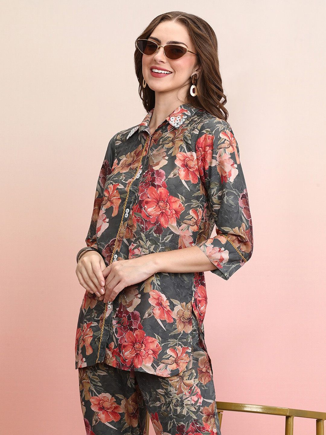 Dhiyona IE Floral Printed Shirt With Trousers