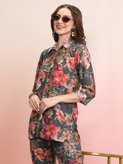 Dhiyona IE Floral Printed Shirt With Trousers