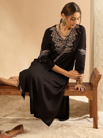 Dhiyona IE Women Embroidered Regular Kurta with Trousers