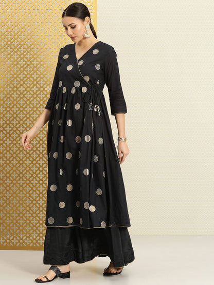 Dhiyona PD Women Women Jashn Angrakha Sequined Pure Cotton Kurta & Skirt With Dupatta