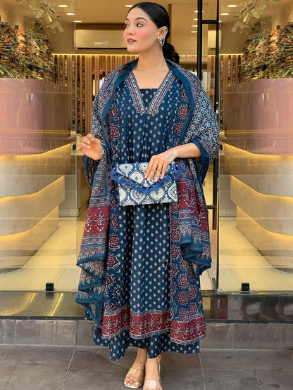 Dhiyona KL Women Printed Anarkali Kurta with Palazzos & With Dupatta