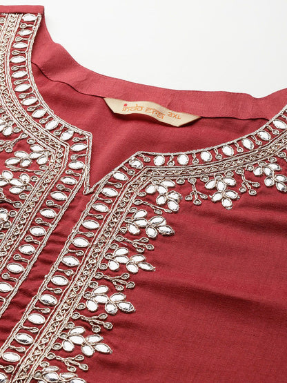 Dhiyona IE Plus Size Ethnic Motifs Embroidered Gotta Patti Kurta Set