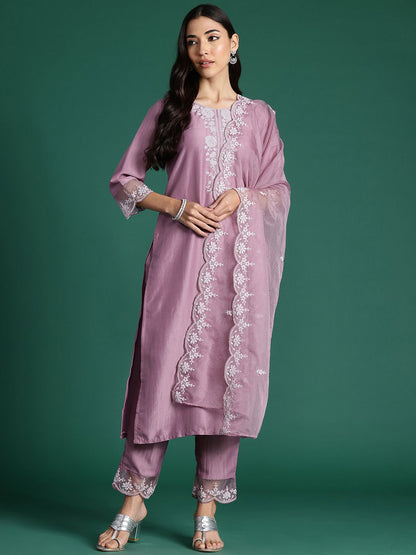 Dhiyona IE Embroidered Zari Kurta with Trousers & With Dupatta