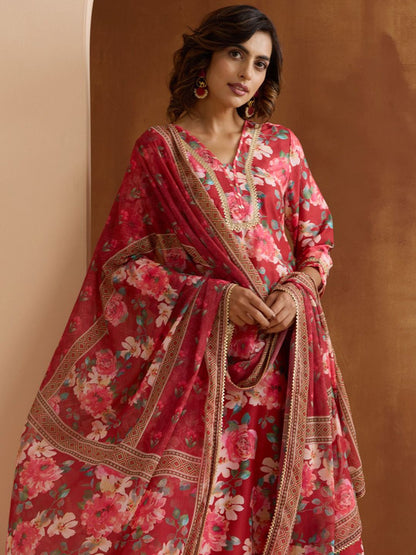 Dhiyona IS Women's Women Floral Printed Regular Kurta with Trousers & With Dupatta