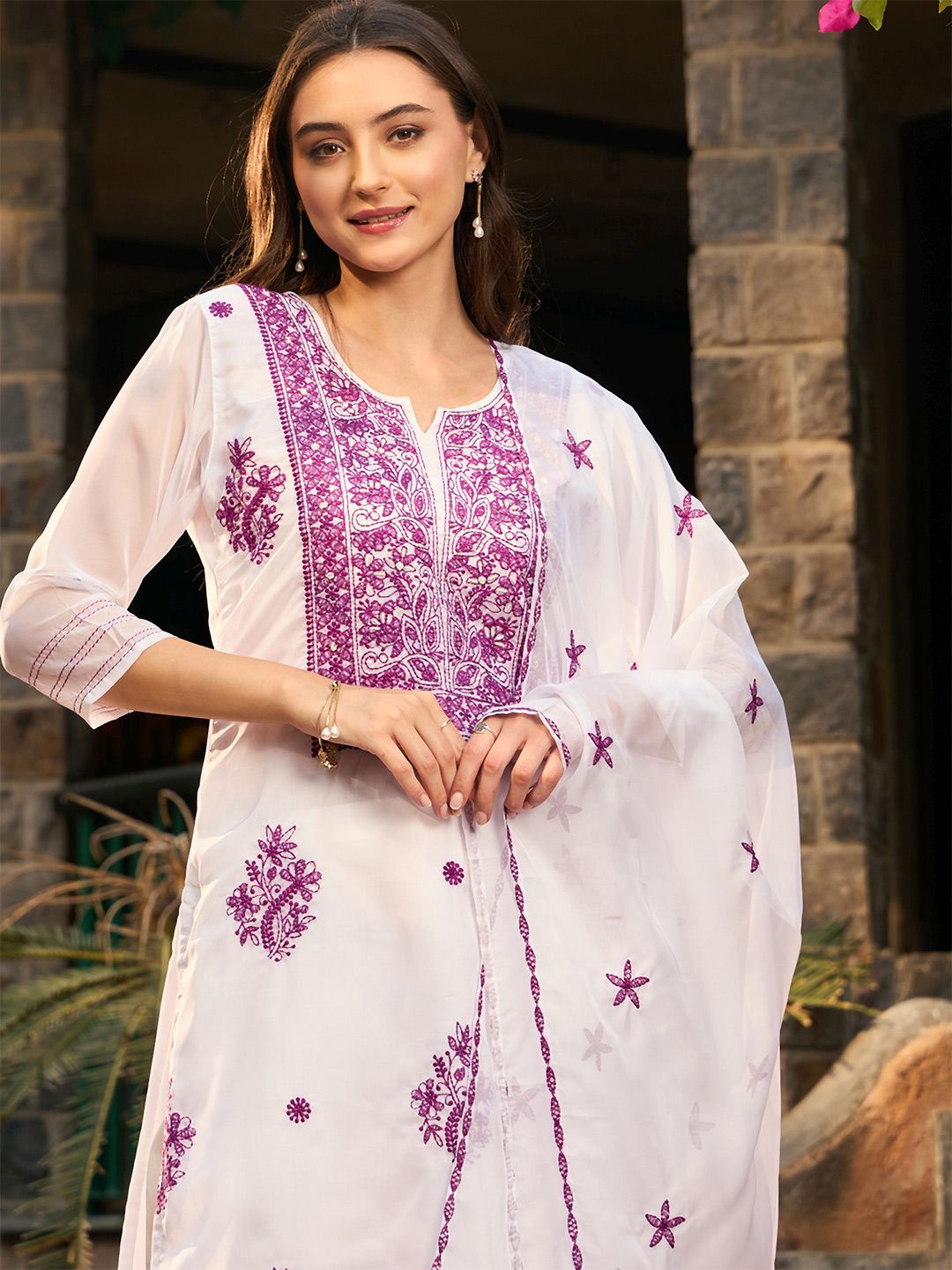 Dhiyona IE Floral Embroidered Regular Thread Work Kurta with Trousers & Dupatta