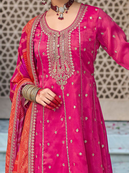 Ethnic Motifs Embroidered Sequinned Anarkali Kurta with Trouser & Dupatta