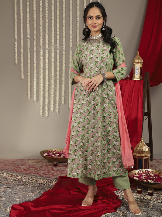 Dhiyona VA Women's Floral Printed Empire Gotta Patti Pure Cotton Kurta Set