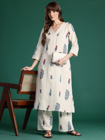Women Floral Printed Pure Cotton Kurta with Palazzos
