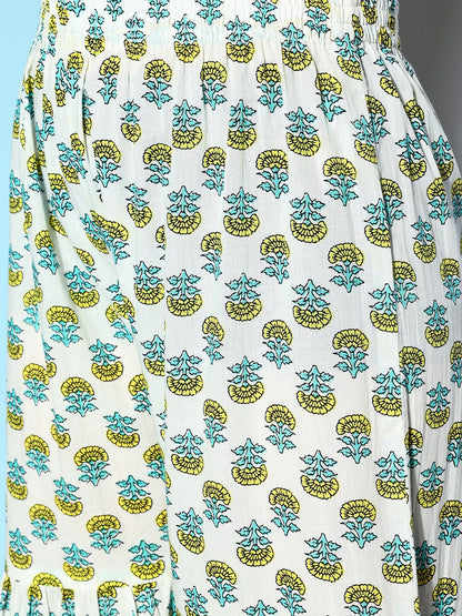Dhiyona VA Women's Green Ethnic Motifs Printed Pure Cotton Kurta with Sharara & Dupatta