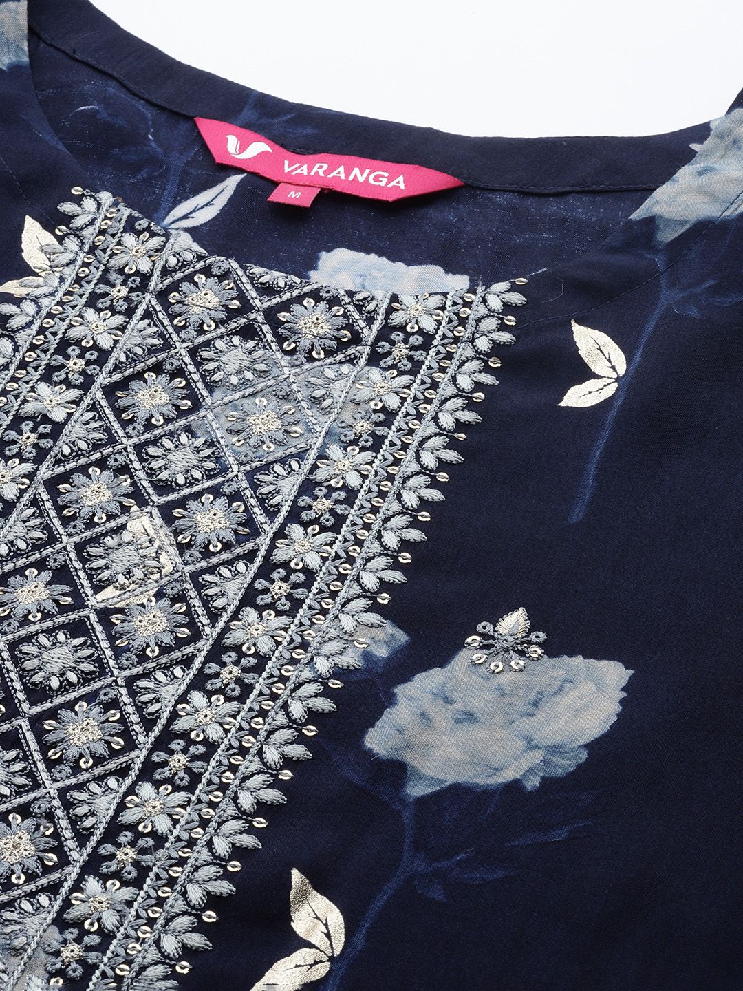 Dhiyona VA Women'sFloral Yoke Design Sequinned Chanderi Silk Kurta with Trousers & With Dupatta