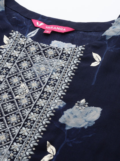 Dhiyona VA Women'sFloral Yoke Design Sequinned Chanderi Silk Kurta with Trousers & With Dupatta