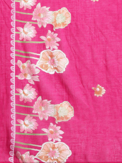 Dhiyona IE Floral Printed Regular Pure Cotton Kurta with Trousers & Dupatta