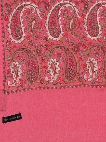 Dhiyona PA Women Pink & Brown Paisley Embroidered Pure Woolen Shawl