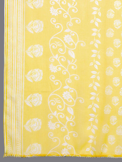 Floral Printed Three-Quarter Sleeves Sequinned Pure Cotton Straight Kurta Set