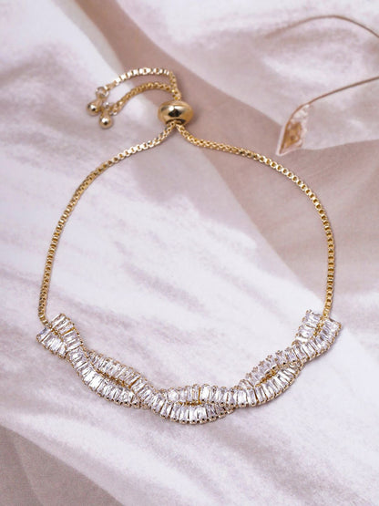 Dhiyona RJ Women's American Diamond Gold-Plated Wraparound Bracelet
