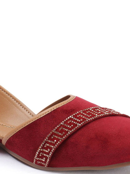 Dhiyona AK Maroon Embellished Round Toe Ballerinas