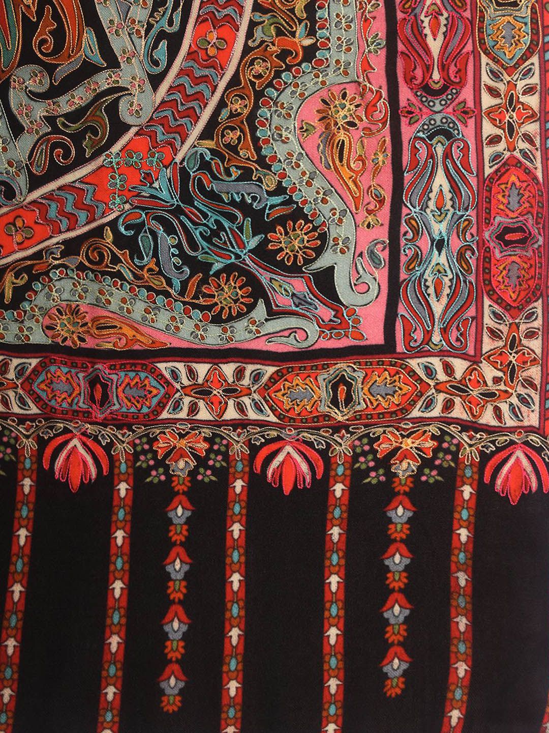 Dhiyona PA Rangrez Pure Wool Kalamkari Paisley Embroidered Shawl