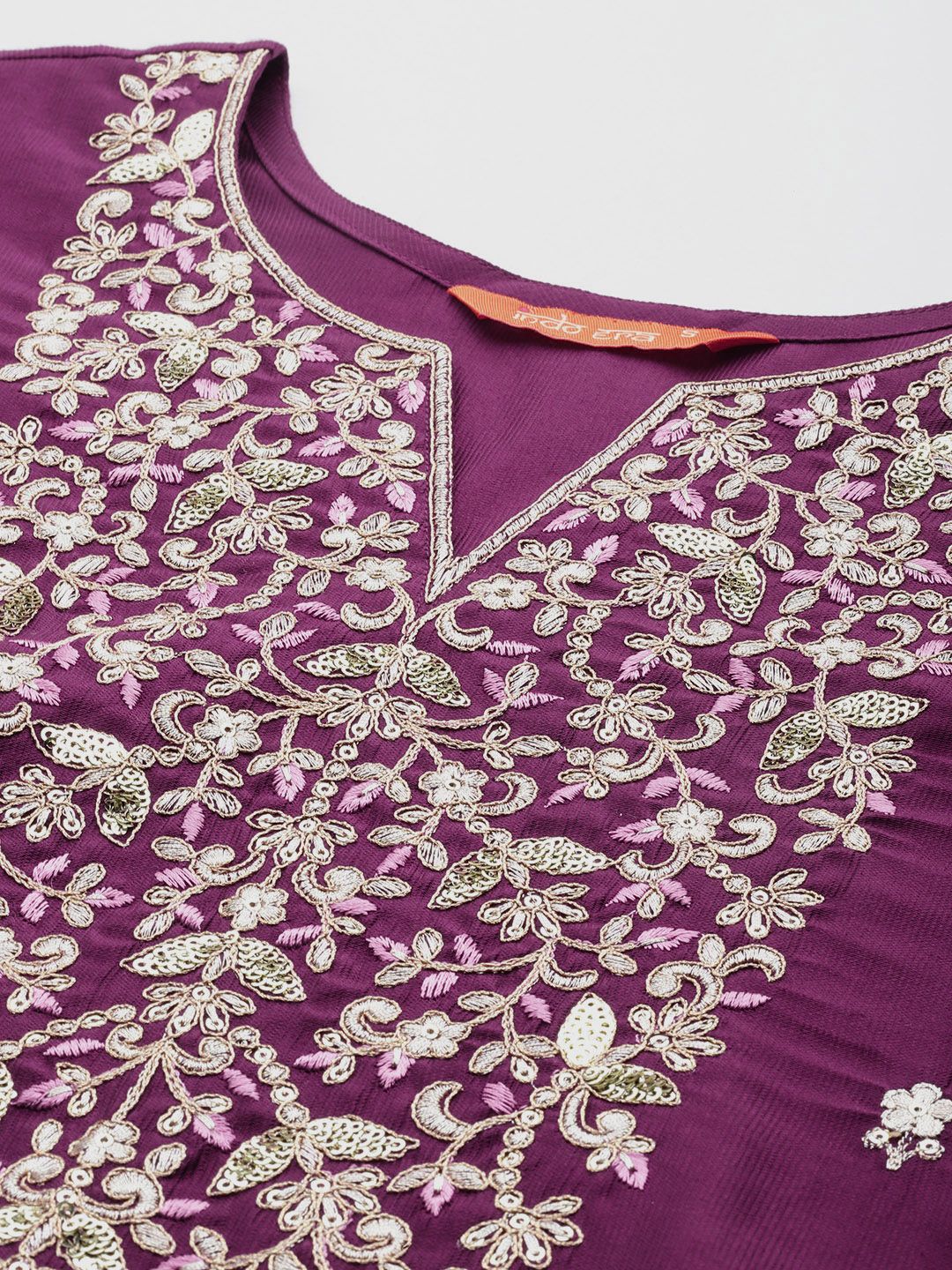 Floral Embroidered Sequinned Liva Kurta with Trousers & Dupatta