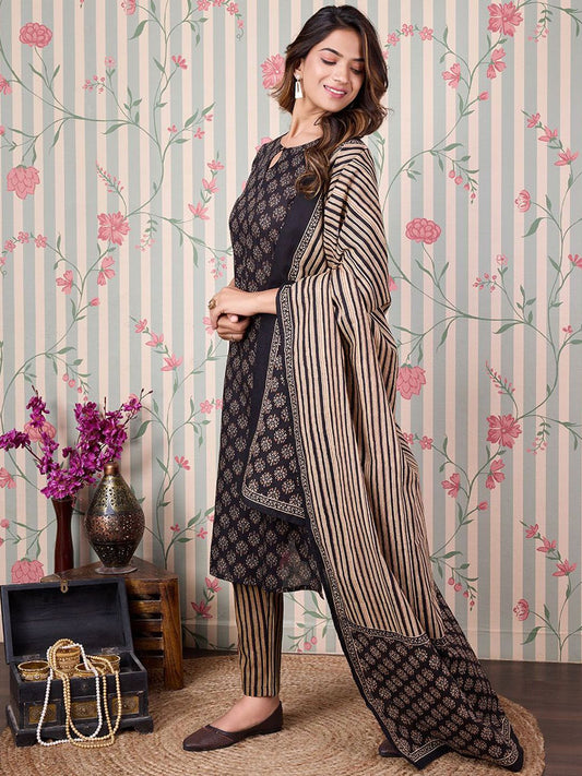 Dhiyona OD  Ethnic Motifs Printed Pure Cotton Kurta with Trousers & Dupatta
