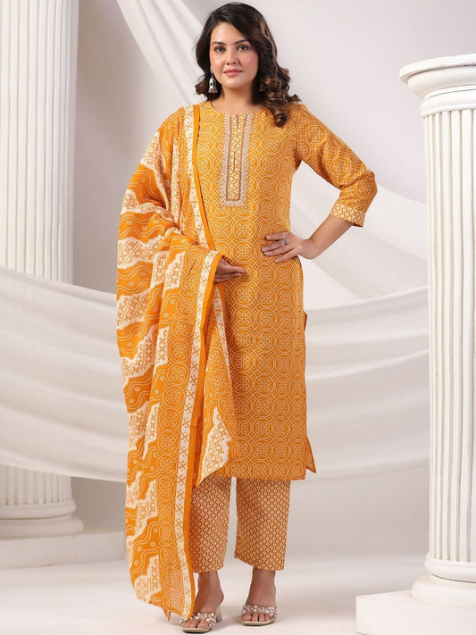 Women Ethnic Motifs Printed Cotton Kurta with Trousers & Dupatta