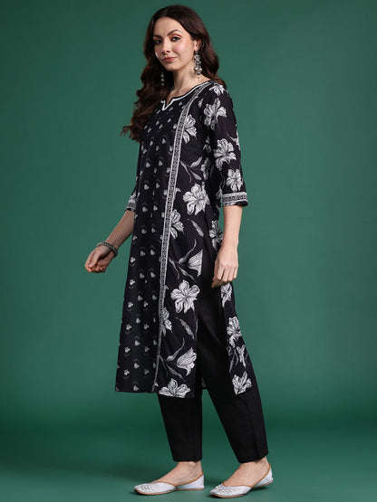 Dhiyona IE Ethnic Motifs Printed Pure Cotton Kurta with Trousers & With Dupatta
