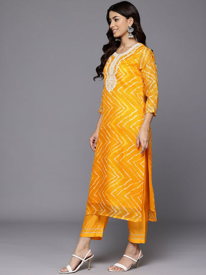 Dhiyona VA Women'sPrinted Thread Work Sequinned Kurta With Trousers & Dupatta