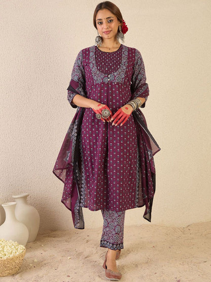 Women Ethnic Motifs Printed Pure Cotton Kurta with Trousers & Dupatta Kurta Sets