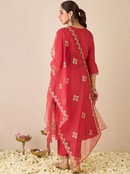 Women Ethnic Motifs Embroidered Regular Gotta Patti Kurta with Trousers & With Dupatta