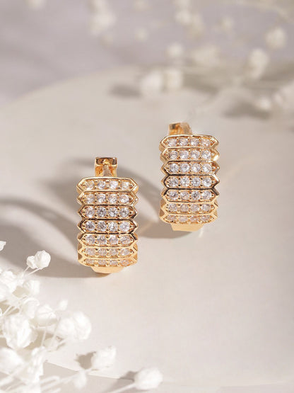 Dhiyona RJ Women's 22KT Gold Plated American Diamond Studded Semi Hoop Earrings